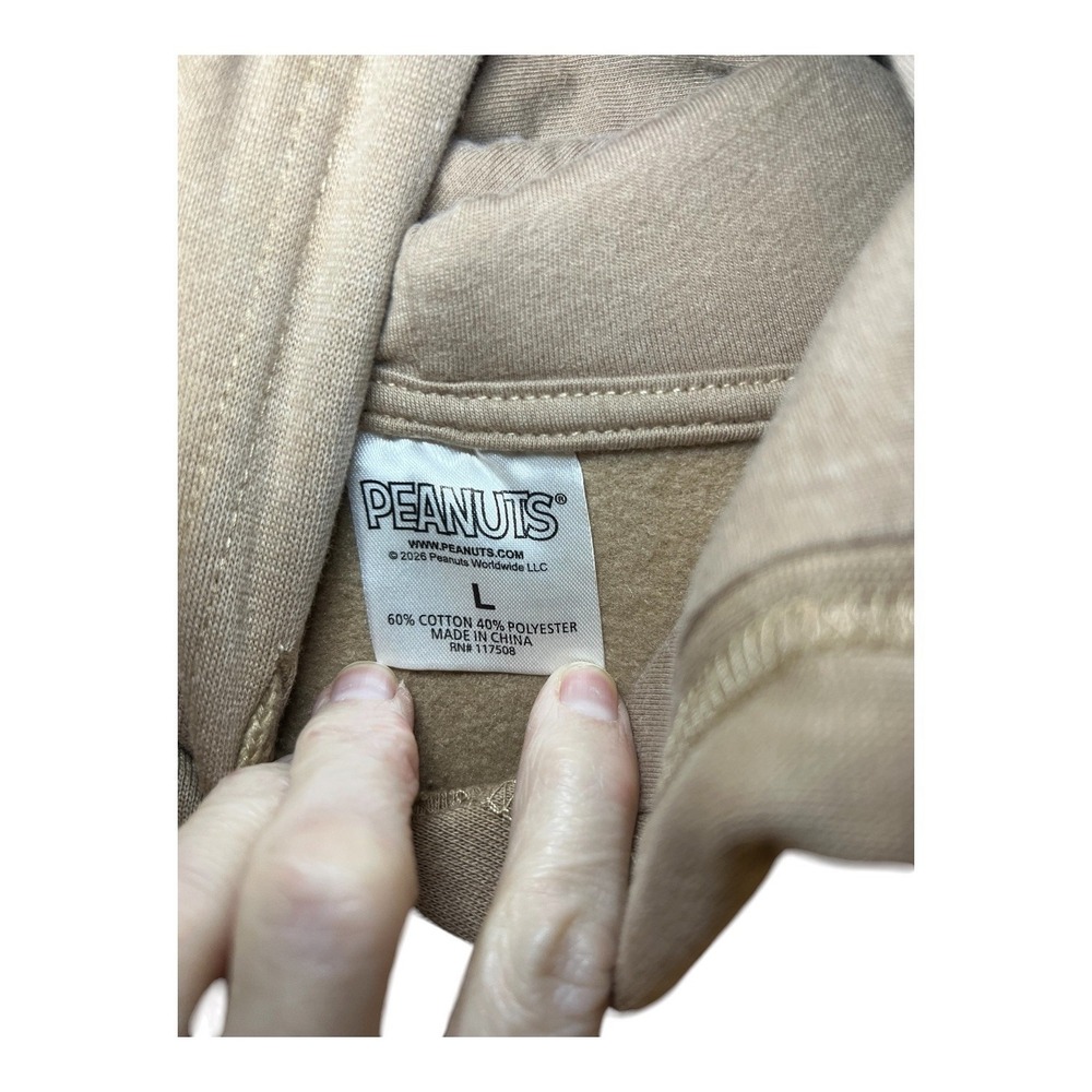 Peanuts Snoopy Joe Cool Oversized Graphic Hoodie Khaki Tan Women L Pullover - Picture 10 of 12
